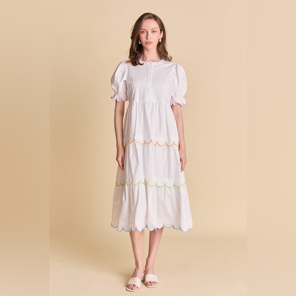 English Factory Dresses & Skirts - English Factory SCALLOPED EDGE MIDI DRESS | M